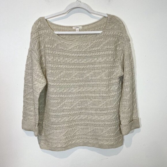 Caslon Sweater M Wool Blend Cable Open Knit Beige Boat Neck Pullover Size Medium - Picture 10 of 10